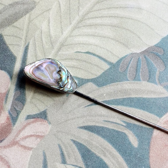 Antique Stick Pin Sterling Silver Mother of Pearl Victorian - Picture 1 of 3